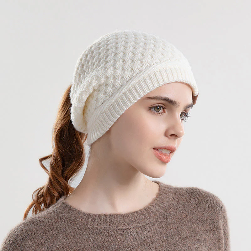 Women's Ponytail Open Winter Warm Knitted Beanie Hat - Image 6