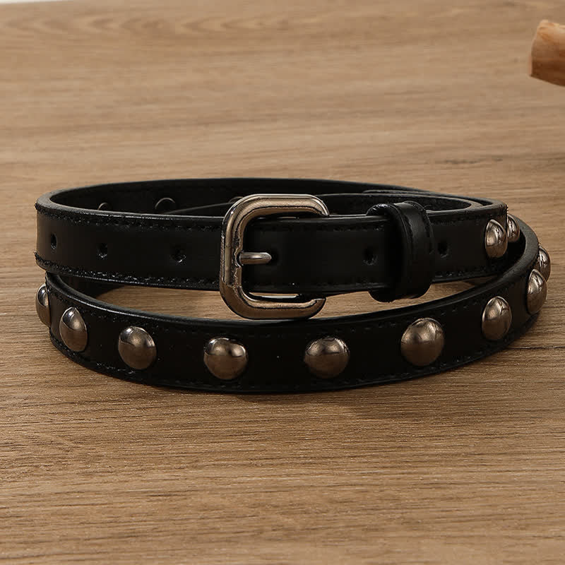 Women's Punk Rock Round Studded Leather Belt - Image 11
