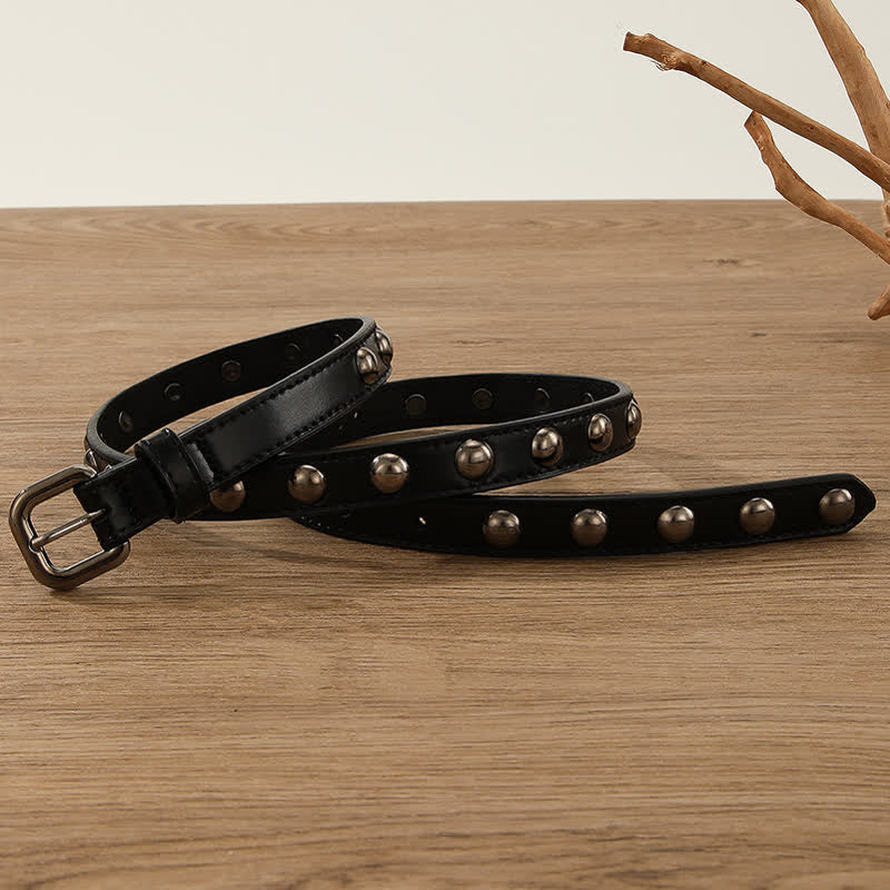 Women's Punk Rock Round Studded Leather Belt - Image 12