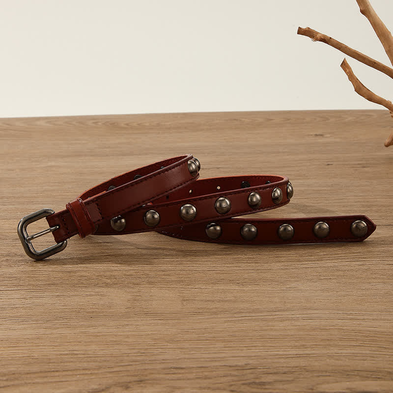 Women's Punk Rock Round Studded Leather Belt - Image 2