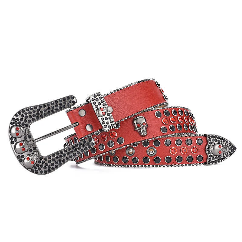 Women's Punk Skull Buckle Bead Edge Leather Belt - Image 15