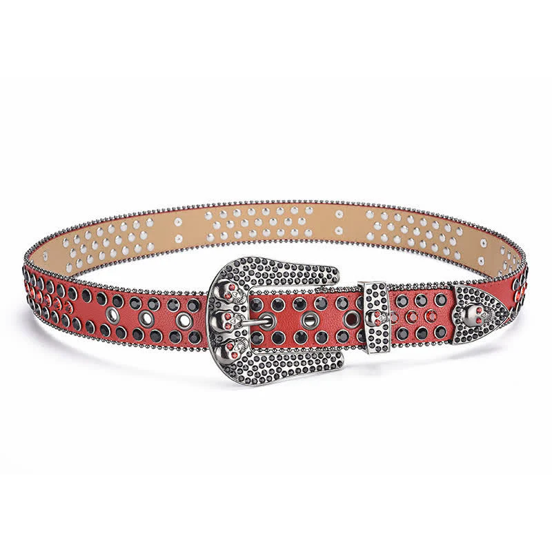 Women's Punk Skull Buckle Bead Edge Leather Belt - Image 16