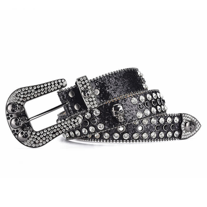 Women's Punk Skull Buckle Bead Edge Leather Belt - Image 3