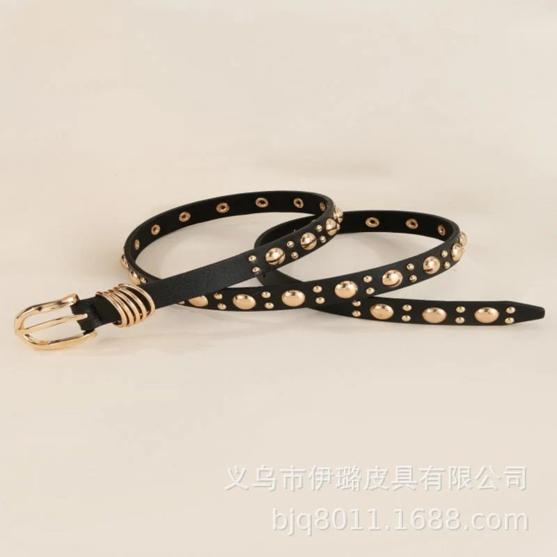 Women's Punk Style Gold Mushroom Rivet Leather Belt - Image 4