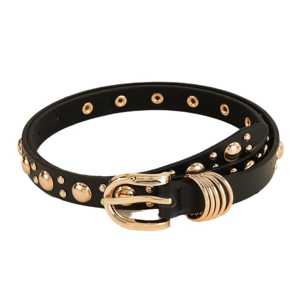 Women's Punk Style Gold Mushroom Rivet Leather Belt - Image 5