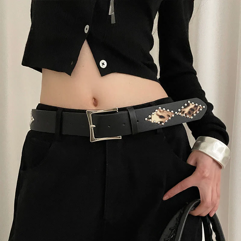 Women's Punk Style Rivet Leopard Decor Leather Belt - Image 2