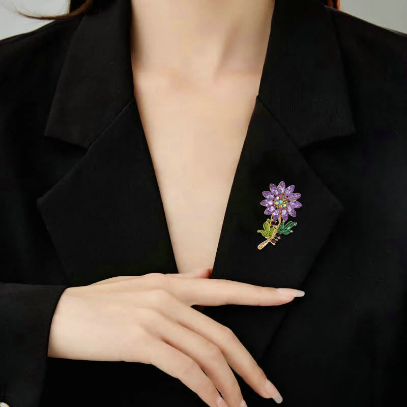 Women's Purple Sunflower Crystal Rhinestone Brooch - Image 2