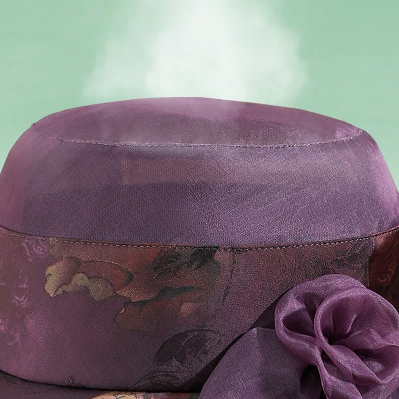 Women's Real Silk Lace Edge Floral Decor Sun Dress Hat - Image 4