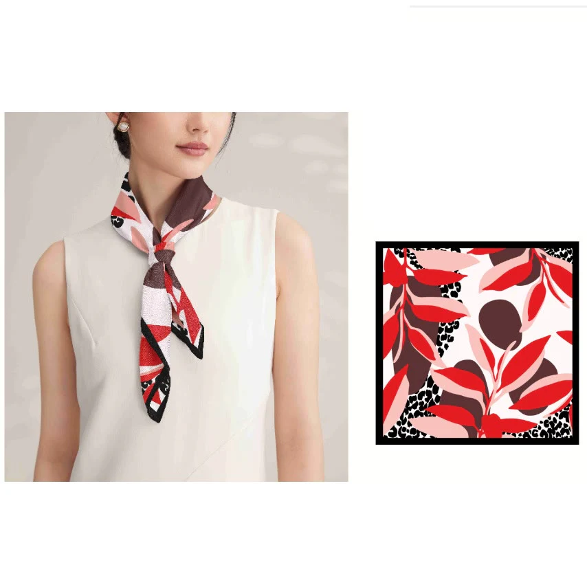 Women's Red Leafs Record Spring Silk Thin Scarf - Image 2