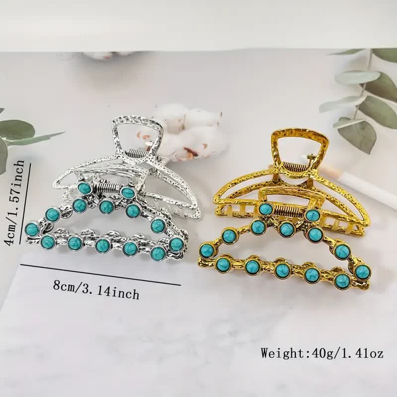 Women's Retro Blue Turquoise Ancient Hair Claw Clip - Image 4