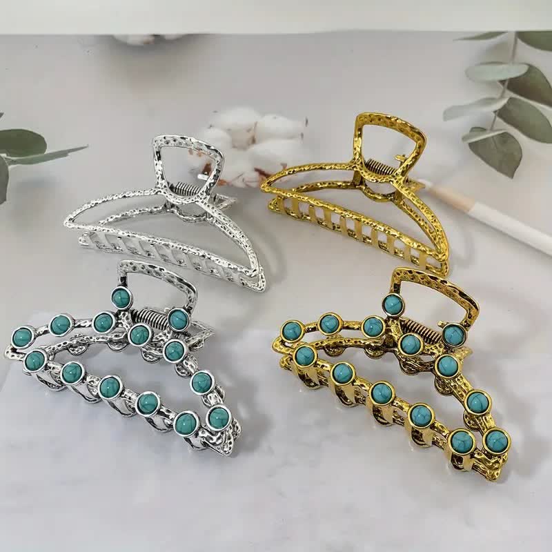 Women's Retro Blue Turquoise Ancient Hair Claw Clip - Image 5