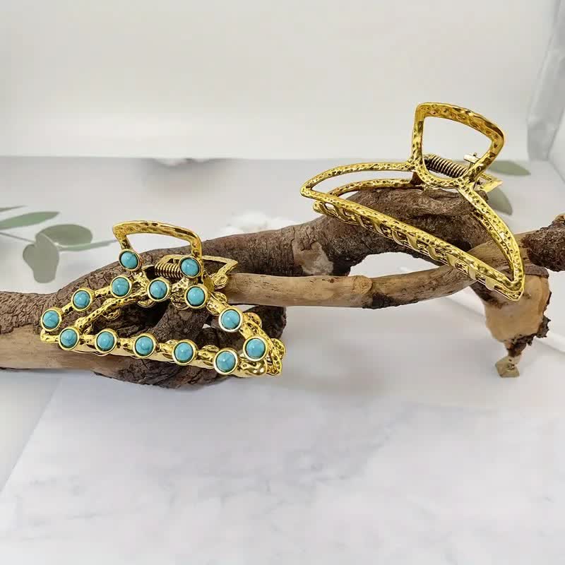 Women's Retro Blue Turquoise Ancient Hair Claw Clip - Image 7