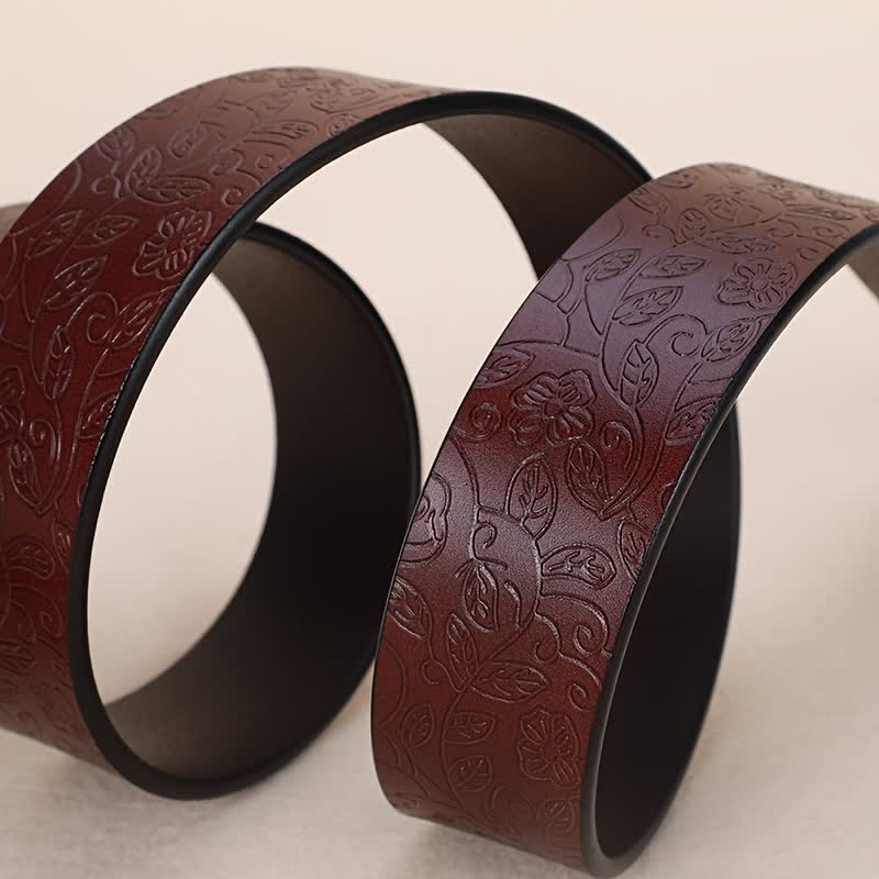 Women's Retro Embossed Hollow Flower Buckle Leather Belt - Image 7