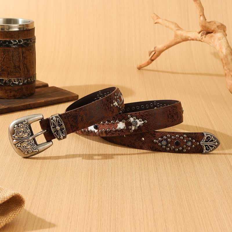 Women's Retro Imitated Furs Splicing Leather Belt - Image 2