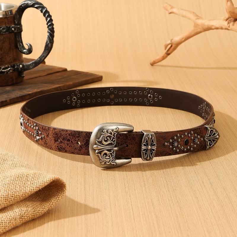 Women's Retro Imitated Furs Splicing Leather Belt - Image 4