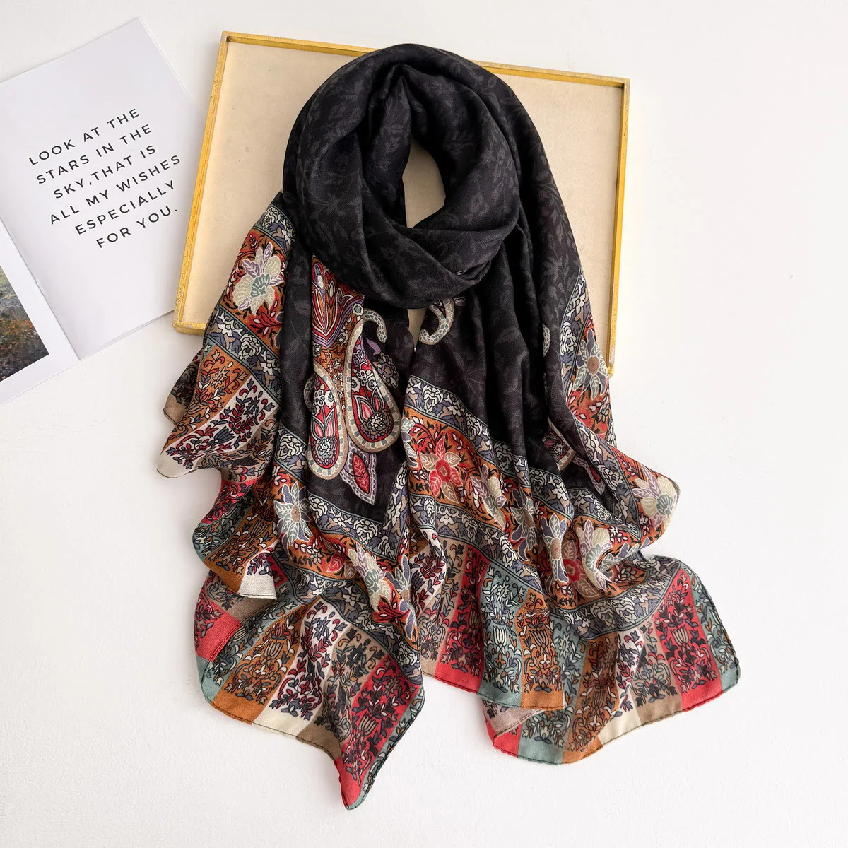Women's Retro Patterned Lightweight Flowy Scarf - Image 3