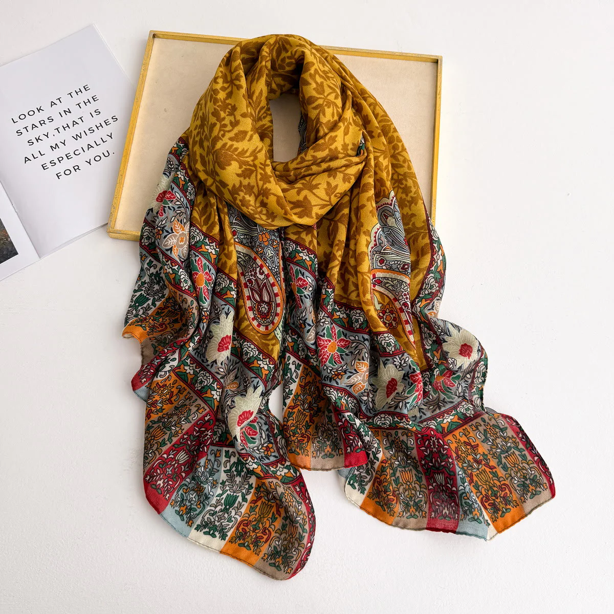 Women's Retro Patterned Lightweight Flowy Scarf - Image 5