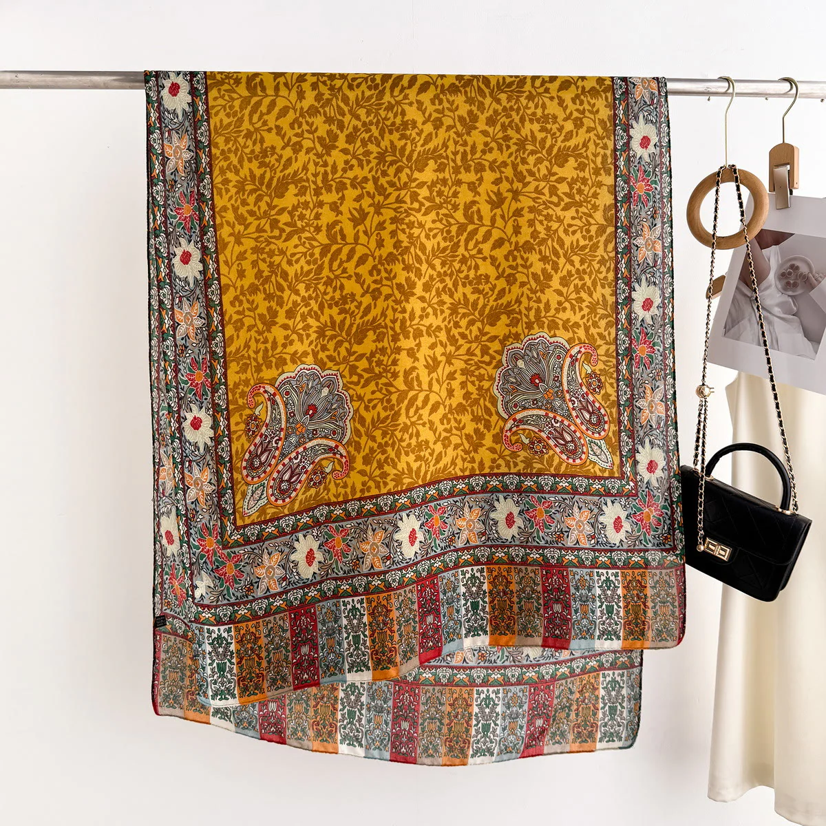 Women's Retro Patterned Lightweight Flowy Scarf - Image 6