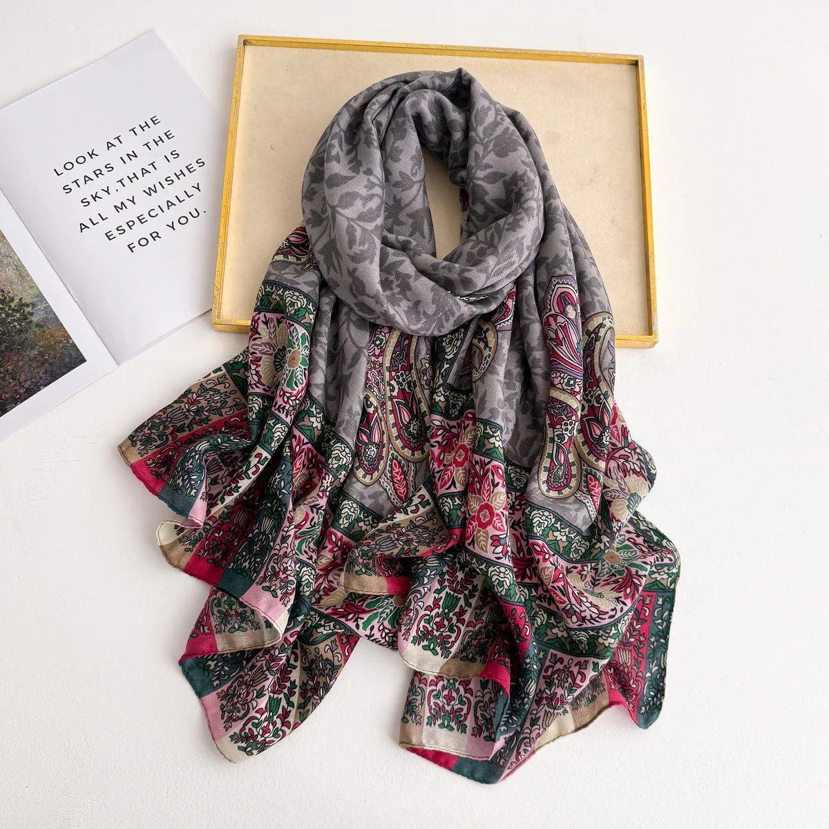 Women's Retro Patterned Lightweight Flowy Scarf - Image 7