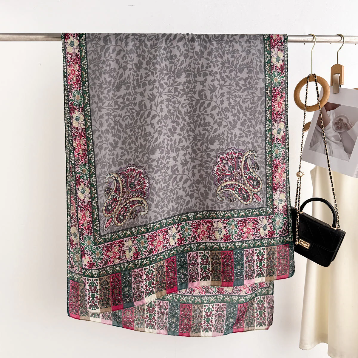 Women's Retro Patterned Lightweight Flowy Scarf - Image 8