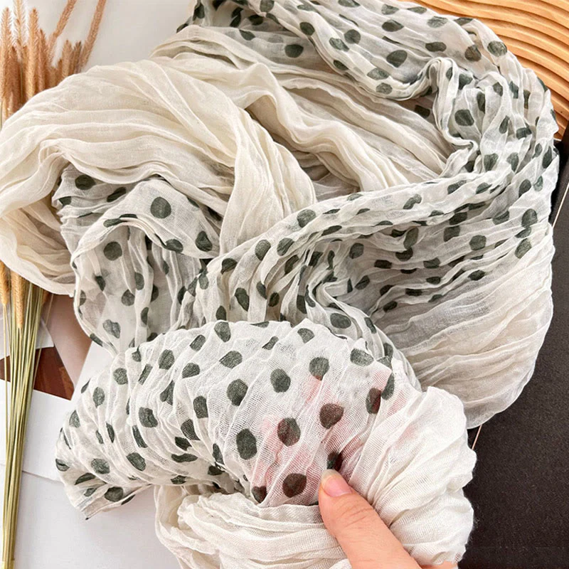 Women's Retro Polka Dot Crinkle Thin Scarf - Image 2