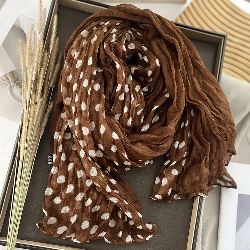 Women's Retro Polka Dot Crinkle Thin Scarf - Image 5
