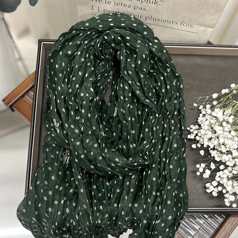 Women's Retro Polka Dot Crinkle Thin Scarf - Image 7