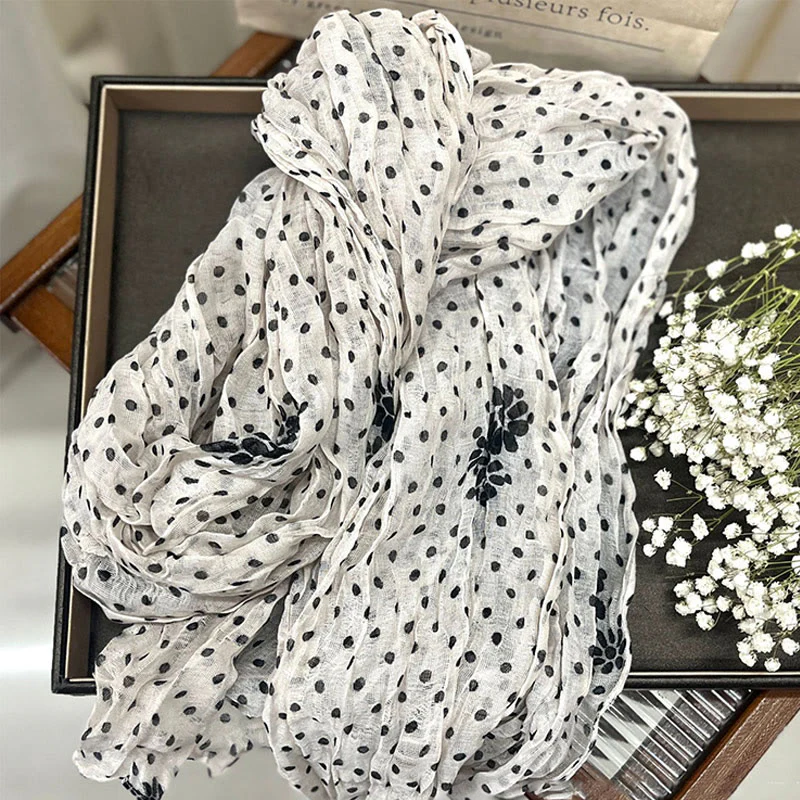 Women's Retro Polka Dot Crinkle Thin Scarf - Image 8