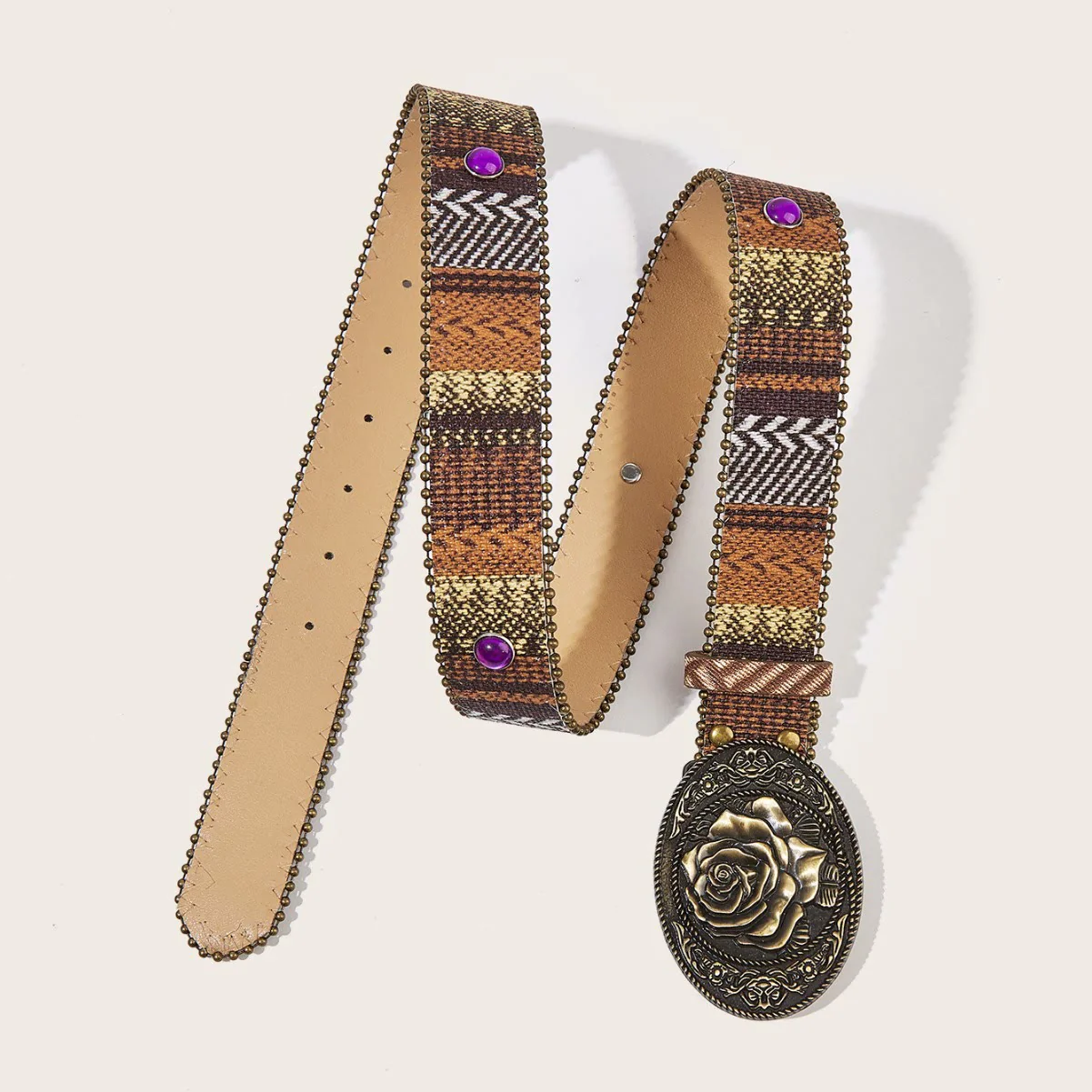 Women's Retro Rose Buckle Rivet Leather Belt - Image 3