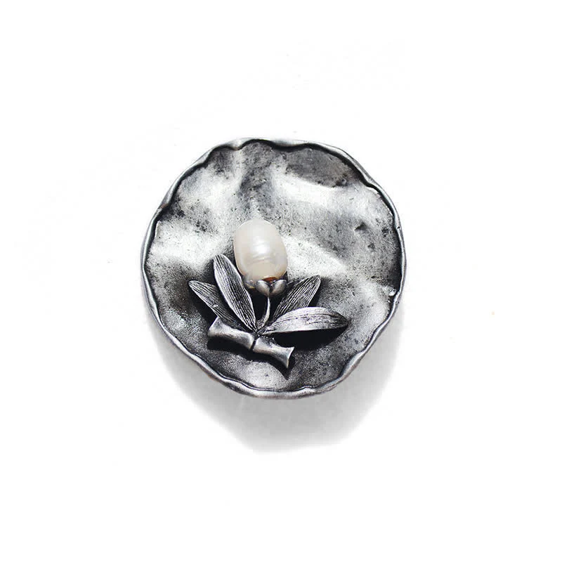 Women's Retro Round Bamboo Pearl Decoration Brooch - Image 4