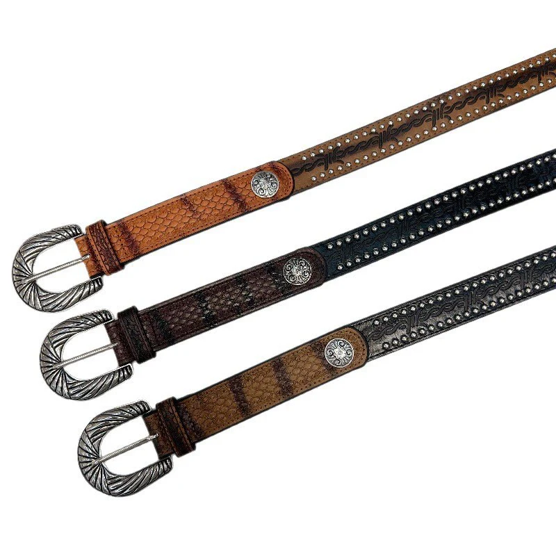 Women's Retro Silver Pattern Needle Buckle Serpentine Belt