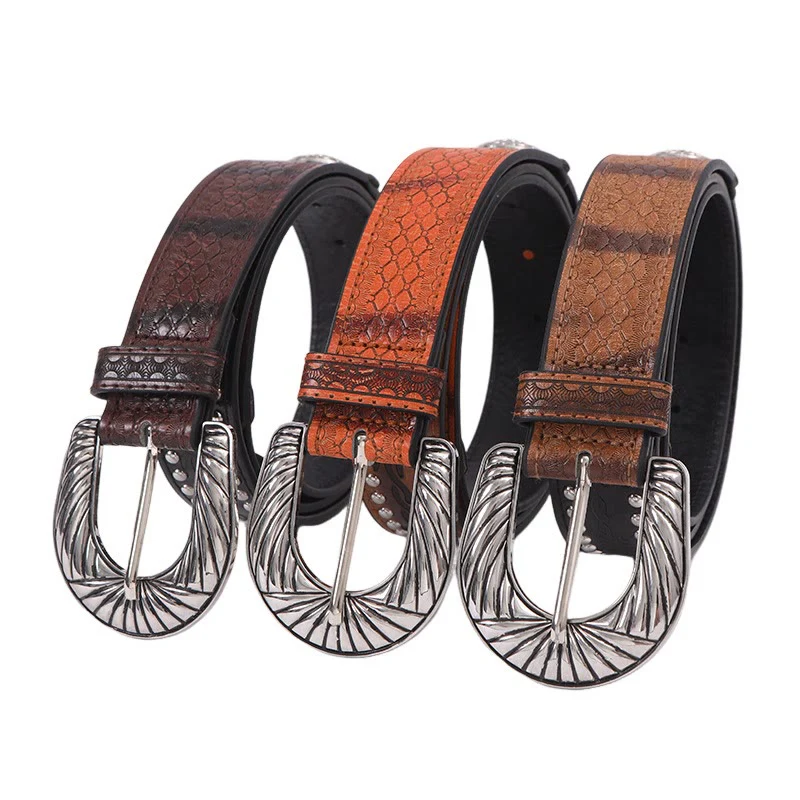 Women's Retro Silver Pattern Needle Buckle Serpentine Belt - Image 2