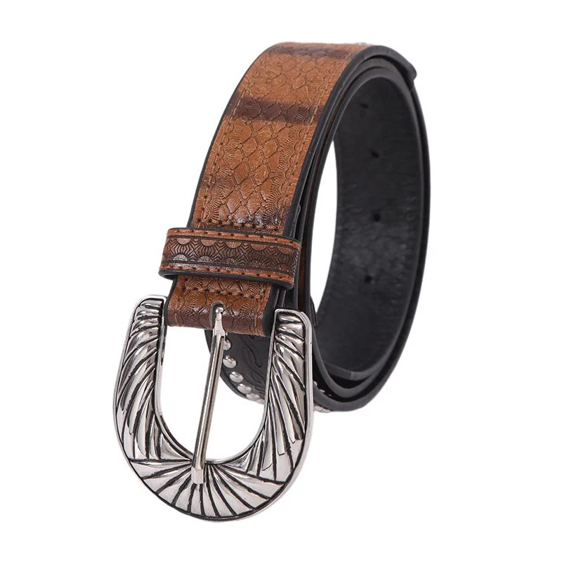Women's Retro Silver Pattern Needle Buckle Serpentine Belt - Image 4
