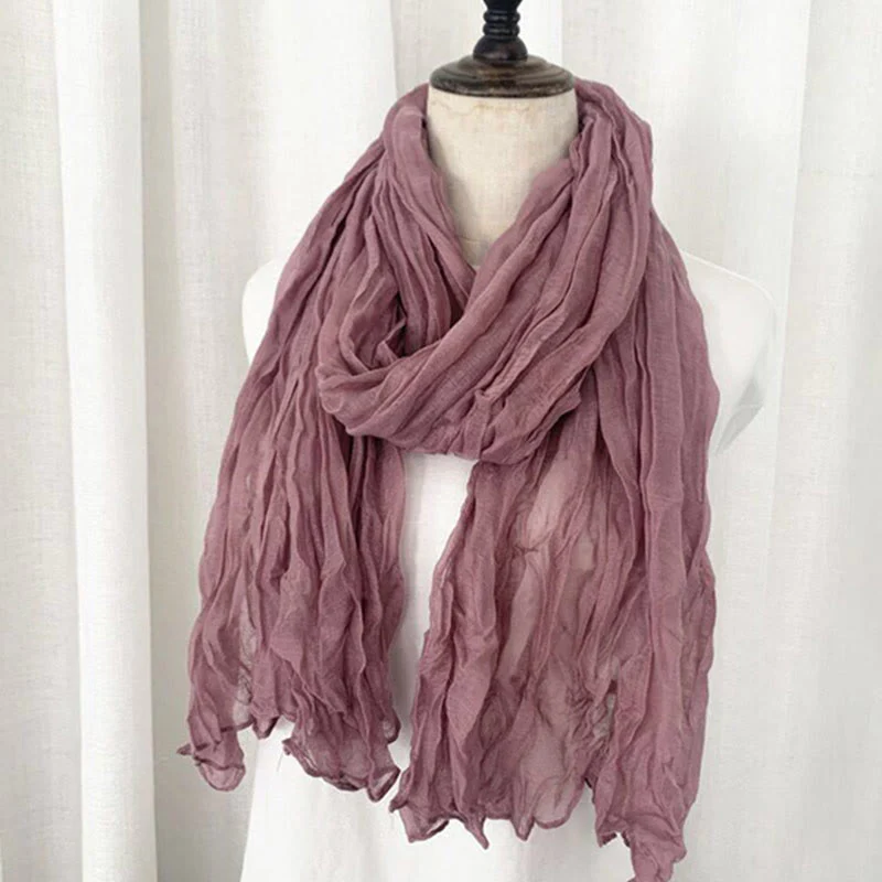 Women's Retro Solid Color Cotton Linen Thin Scarf - Image 16