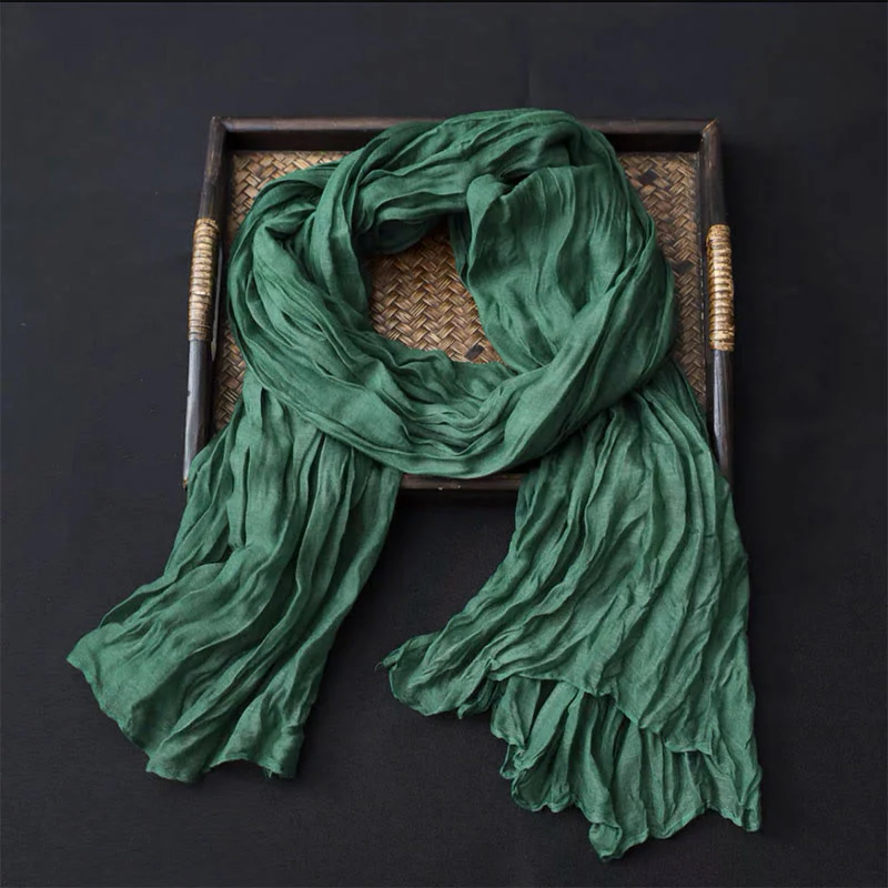 Women's Retro Solid Color Cotton Linen Thin Scarf - Image 4