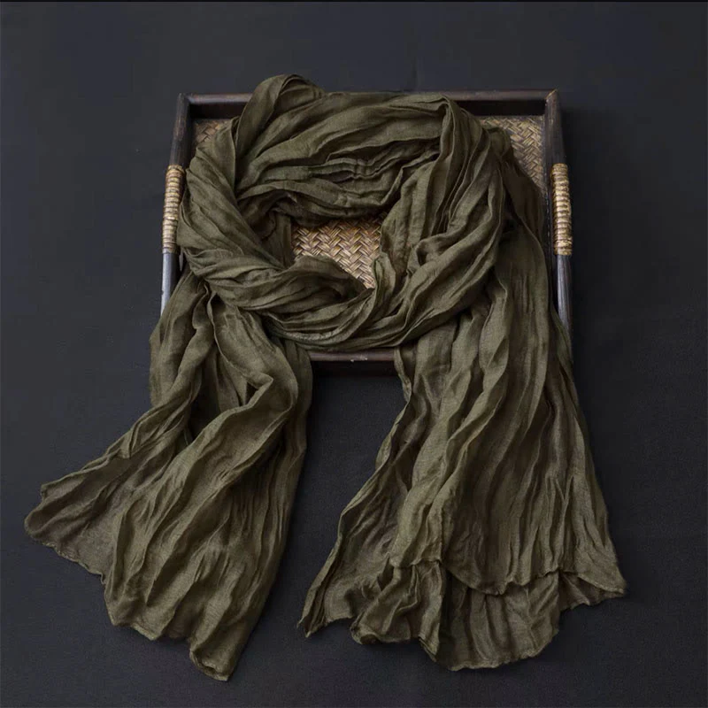 Women's Retro Solid Color Cotton Linen Thin Scarf - Image 5