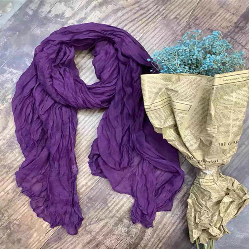 Women's Retro Solid Color Cotton Linen Thin Scarf - Image 9
