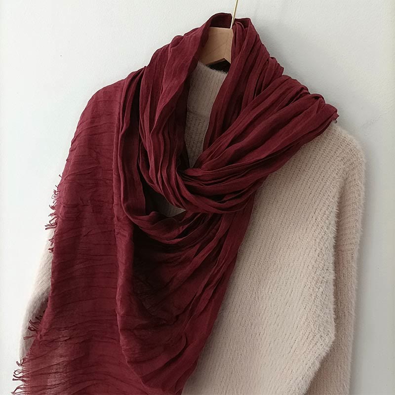 Women's Retro Solid Color Lightweight Cotton Linen Thin Scarf - Image 8