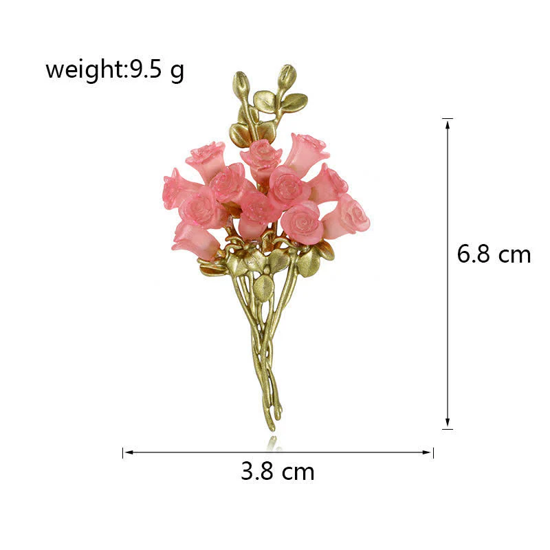 Women's Romantic Pink & Green Rose Bouquet Brooch - Image 4