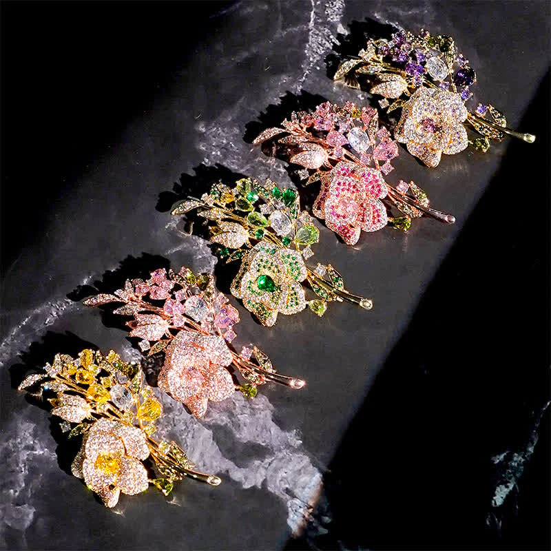 Women's Rose Flower Bouquet Zircon Brooch - Image 2