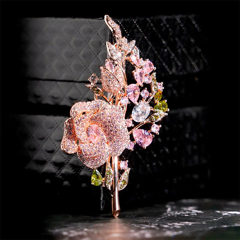 Women's Rose Flower Bouquet Zircon Brooch - Image 5