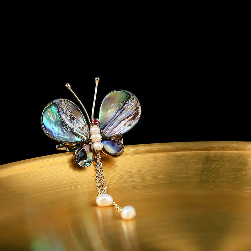 Women's Shell Butterfly Tassel Brooch - Image 3