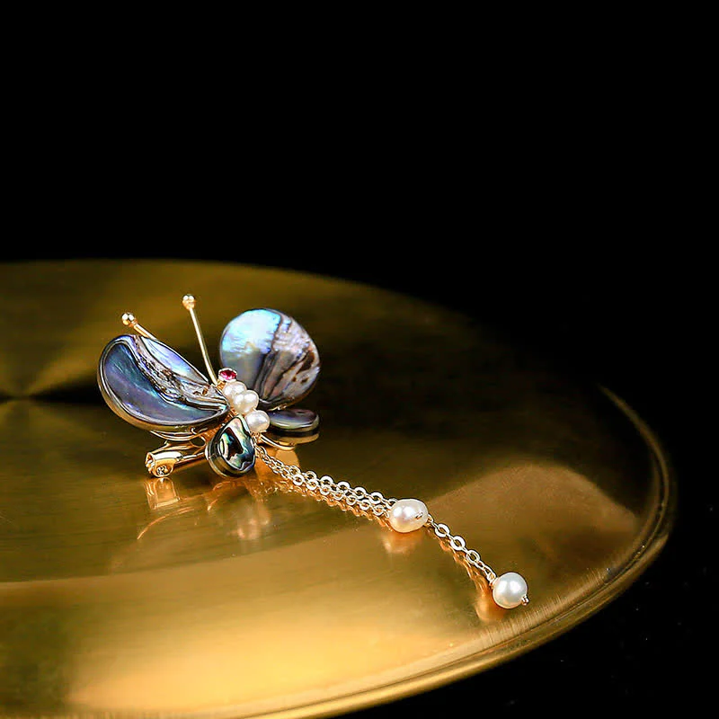 Women's Shell Butterfly Tassel Brooch - Image 4
