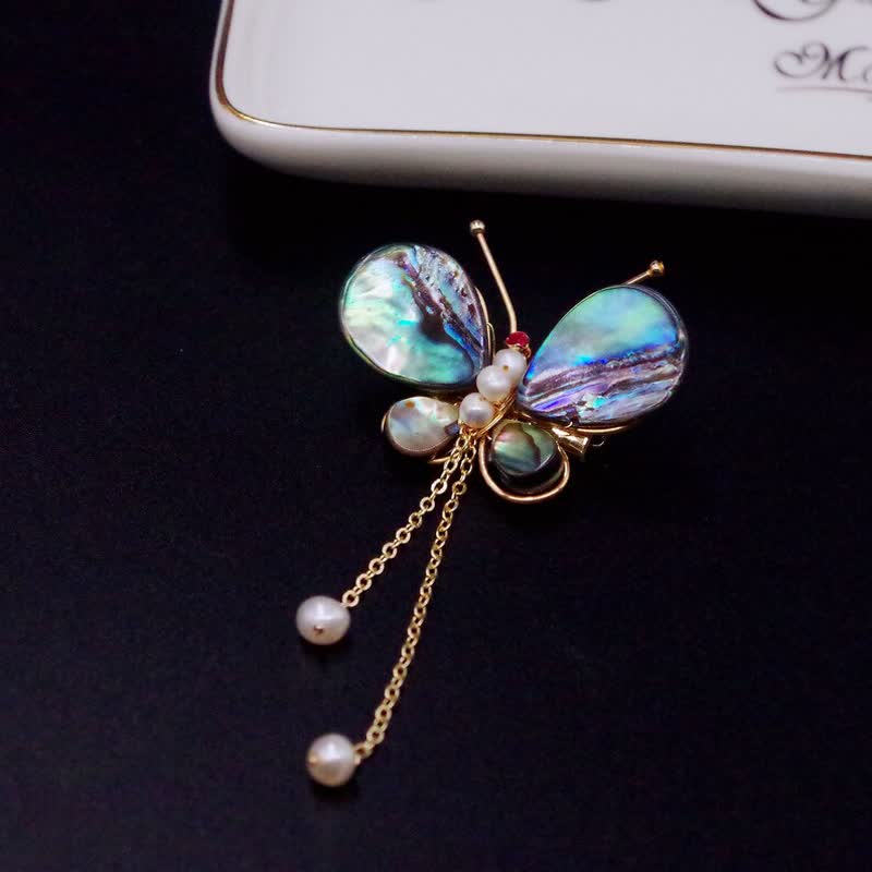 Women's Shell Butterfly Tassel Brooch - Image 5
