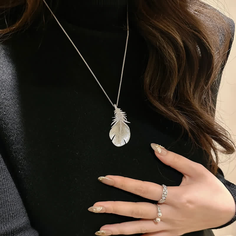 Women's Shiny Rhinestone Feather Pendant Brooch - Image 2