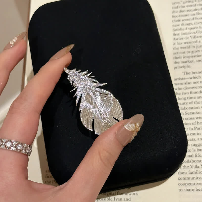 Women's Shiny Rhinestone Feather Pendant Brooch - Image 3