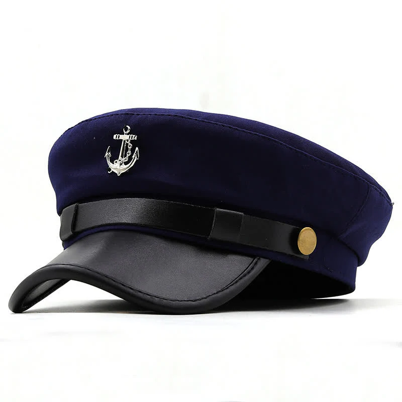 Women's Ship Anchor Navy Cap Flat Top Beret Hat