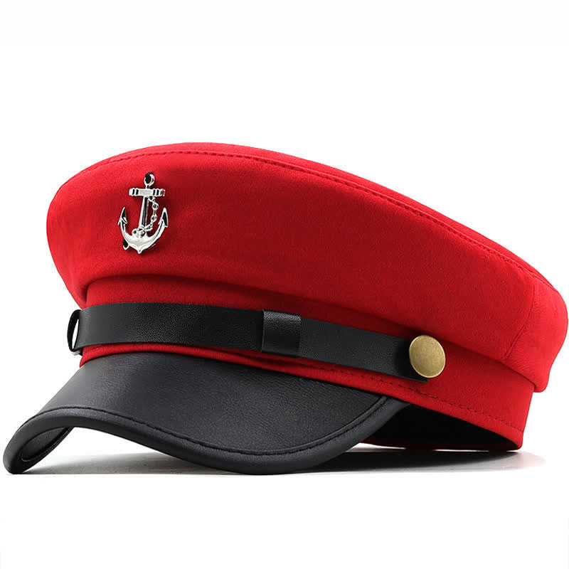 Women's Ship Anchor Navy Cap Flat Top Beret Hat - Image 2