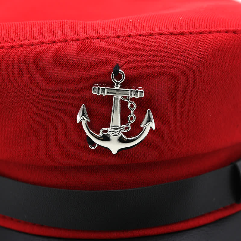 Women's Ship Anchor Navy Cap Flat Top Beret Hat - Image 6