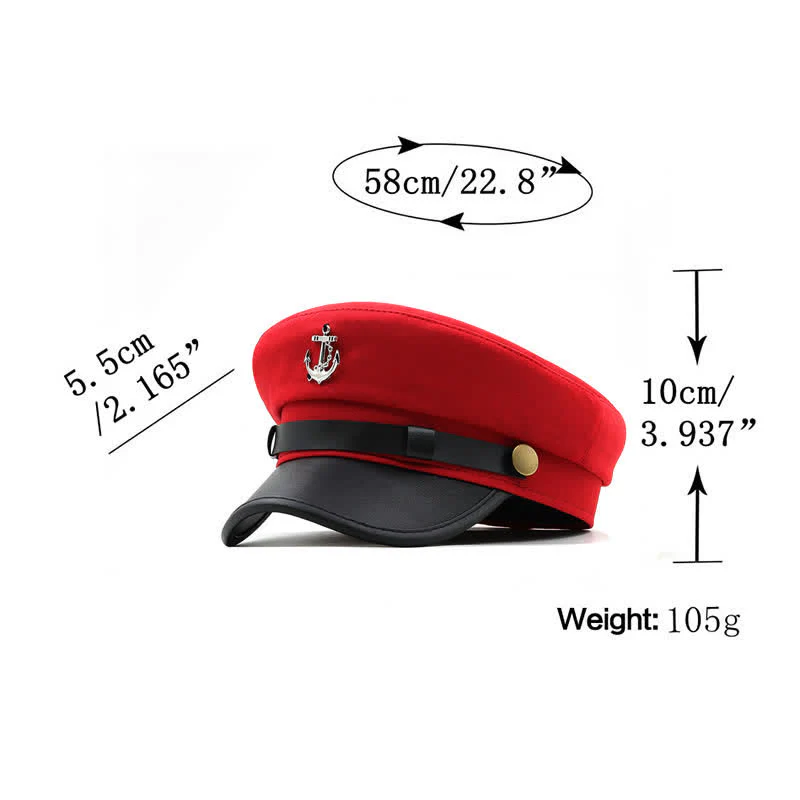 Women's Ship Anchor Navy Cap Flat Top Beret Hat - Image 8